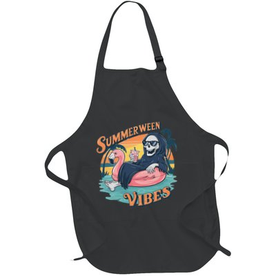 Summerween Vibes Skeleton Flamingo Float Summer Halloween Apron