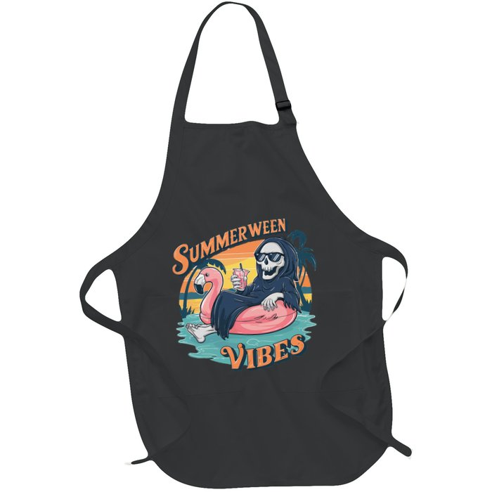 Summerween Vibes Skeleton Flamingo Float Summer Halloween Apron
