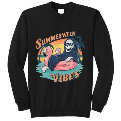 Summerween Vibes Skeleton Flamingo Float Summer Halloween Sweatshirt