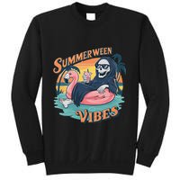 Summerween Vibes Skeleton Flamingo Float Summer Halloween Sweatshirt