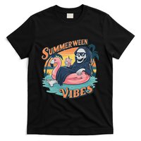 Summerween Vibes Skeleton Flamingo Float Summer Halloween T-Shirt