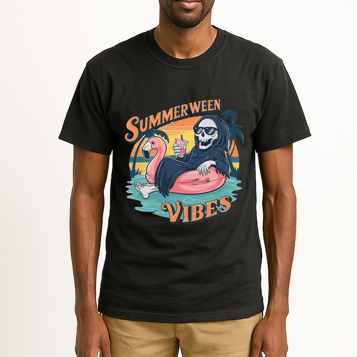 Summerween Vibes Skeleton Flamingo Float Summer Halloween Tall T-Shirt