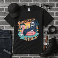 Summerween Vibes Skeleton Flamingo Float Summer Halloween Tall T-Shirt