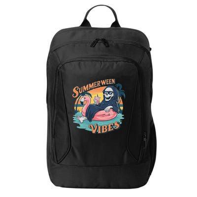 Summerween Vibes Skeleton Flamingo Float Summer Halloween City Backpack