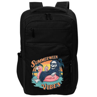 Summerween Vibes Skeleton Flamingo Float Summer Halloween Impact Tech Backpack