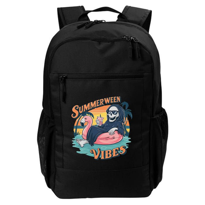 Summerween Vibes Skeleton Flamingo Float Summer Halloween Backpack
