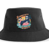 Summerween Vibes Skeleton Flamingo Float Summer Halloween Sustainable Bucket Hat