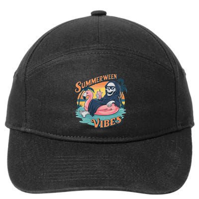 Summerween Vibes Skeleton Flamingo Float Summer Halloween 7-Panel Snapback Hat