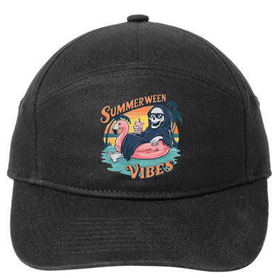 Summerween Vibes Skeleton Flamingo Float Summer Halloween 7-Panel Snapback Hat