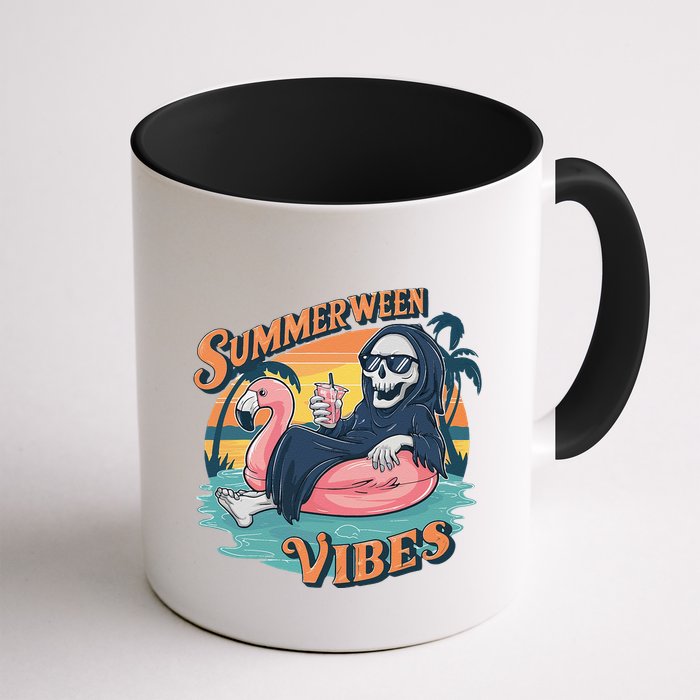 Summerween Vibes Skeleton Flamingo Float Summer Halloween Mug