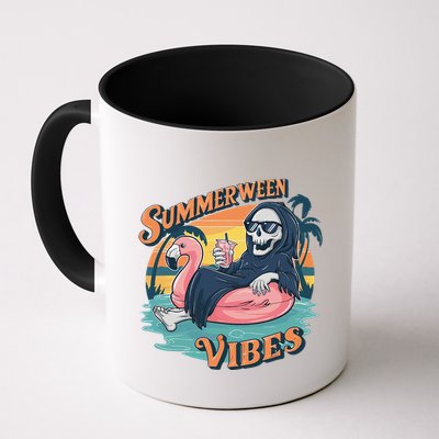 Summerween Vibes Skeleton Flamingo Float Summer Halloween Mug
