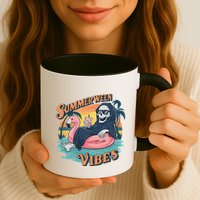Summerween Vibes Skeleton Flamingo Float Summer Halloween Mug