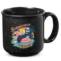 Summerween Vibes Skeleton Flamingo Float Summer Halloween 15oz Campfire Ceramic Mug