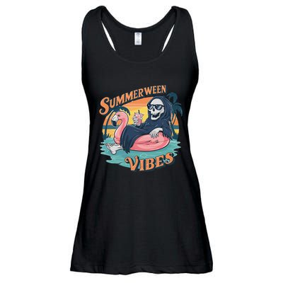 Summerween Vibes Skeleton Flamingo Float Summer Halloween Ladies Essential Flowy Tank