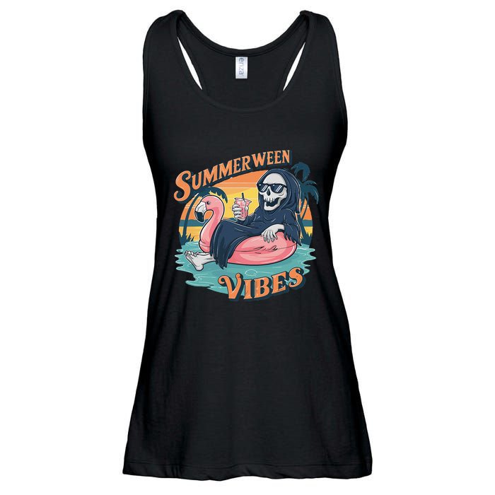 Summerween Vibes Skeleton Flamingo Float Summer Halloween Ladies Essential Flowy Tank