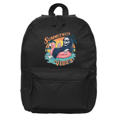 Summerween Vibes Skeleton Flamingo Float Summer Halloween 16 in Basic Backpack