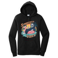 Summerween Vibes Skeleton Flamingo Float Summer Halloween Women's Pullover Hoodie