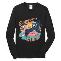 Summerween Vibes Skeleton Flamingo Float Summer Halloween Tall Long Sleeve T-Shirt