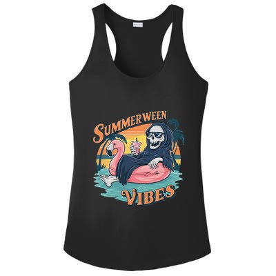 Summerween Vibes Skeleton Flamingo Float Summer Halloween Ladies PosiCharge Competitor Racerback Tank