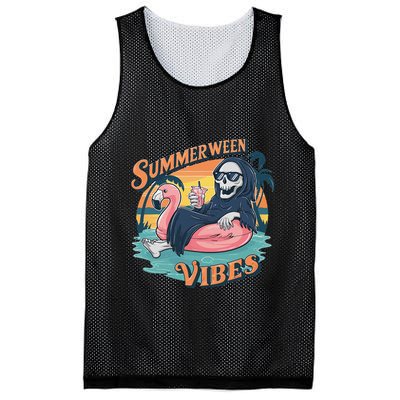 Summerween Vibes Skeleton Flamingo Float Summer Halloween Mesh Reversible Basketball Jersey Tank