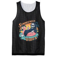 Summerween Vibes Skeleton Flamingo Float Summer Halloween Mesh Reversible Basketball Jersey Tank