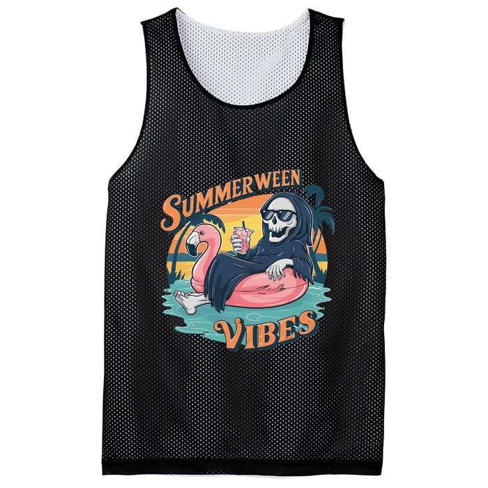 Summerween Vibes Skeleton Flamingo Float Summer Halloween Mesh Reversible Basketball Jersey Tank