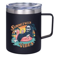 Summerween Vibes Skeleton Flamingo Float Summer Halloween 12oz Stainless Steel Coffee Mug