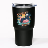 Summerween Vibes Skeleton Flamingo Float Summer Halloween Tumbler