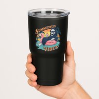 Summerween Vibes Skeleton Flamingo Float Summer Halloween Tumbler