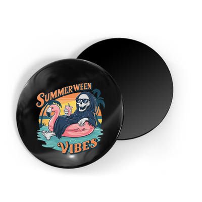 Summerween Vibes Skeleton Flamingo Float Summer Halloween Magnet