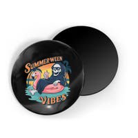 Summerween Vibes Skeleton Flamingo Float Summer Halloween Magnet