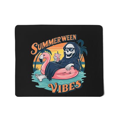 Summerween Vibes Skeleton Flamingo Float Summer Halloween Mousepad