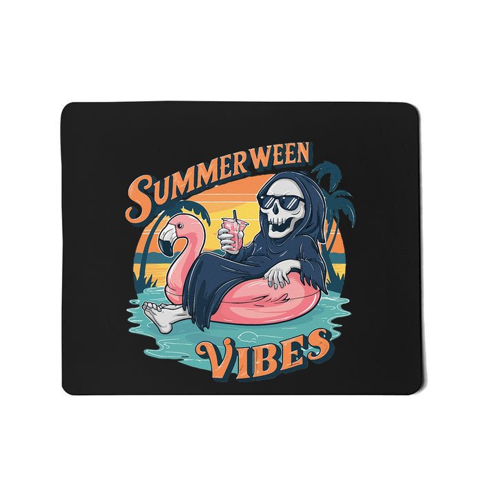 Summerween Vibes Skeleton Flamingo Float Summer Halloween Mousepad