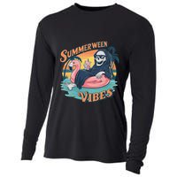 Summerween Vibes Skeleton Flamingo Float Summer Halloween Cooling Performance Long Sleeve Crew