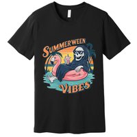 Summerween Vibes Skeleton Flamingo Float Summer Halloween Premium T-Shirt