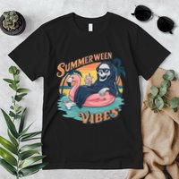 Summerween Vibes Skeleton Flamingo Float Summer Halloween Premium T-Shirt