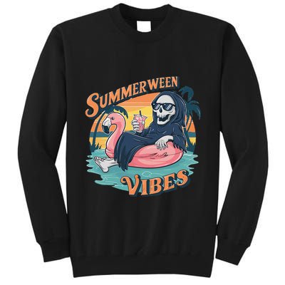 Summerween Vibes Skeleton Flamingo Float Summer Halloween Tall Sweatshirt