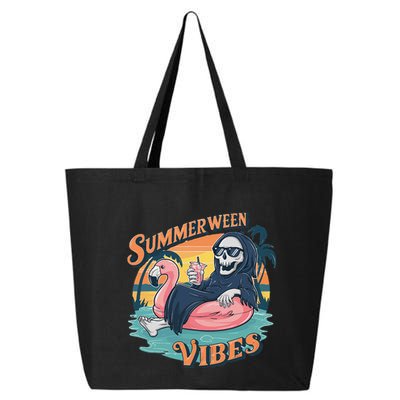 Summerween Vibes Skeleton Flamingo Float Summer Halloween 25L Jumbo Tote