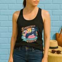 Summerween Vibes Skeleton Flamingo Float Summer Halloween Womens Tank Top