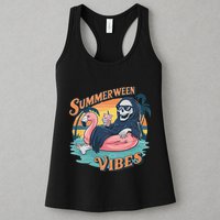 Summerween Vibes Skeleton Flamingo Float Summer Halloween Womens Tank Top