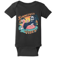 Summerween Vibes Skeleton Flamingo Float Summer Halloween Baby Bodysuit