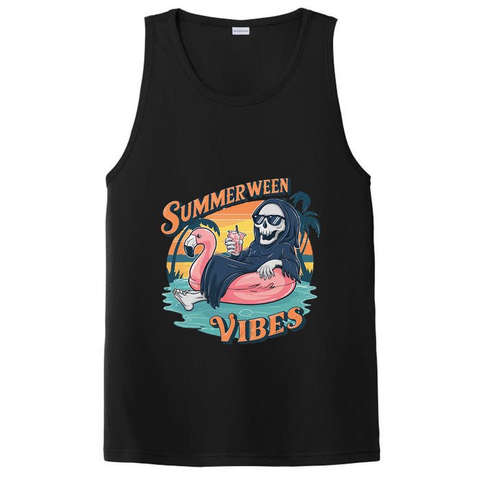 Summerween Vibes Skeleton Flamingo Float Summer Halloween PosiCharge Competitor Tank