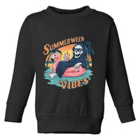 Summerween Vibes Skeleton Flamingo Float Summer Halloween Toddler Sweatshirt