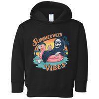 Summerween Vibes Skeleton Flamingo Float Summer Halloween Toddler Hoodie
