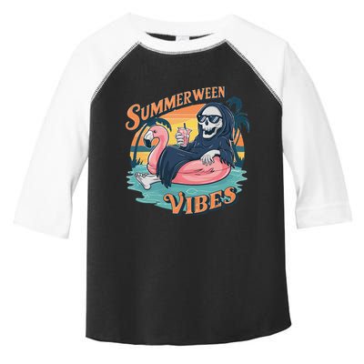 Summerween Vibes Skeleton Flamingo Float Summer Halloween Toddler Fine Jersey T-Shirt