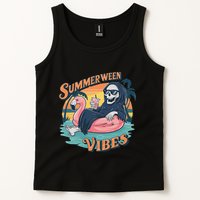 Summerween Vibes Skeleton Flamingo Float Summer Halloween Tank Top