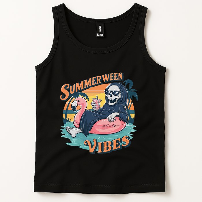 Summerween Vibes Skeleton Flamingo Float Summer Halloween Tank Top