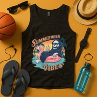 Summerween Vibes Skeleton Flamingo Float Summer Halloween Tank Top