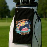 Summerween Vibes Skeleton Flamingo Float Summer Halloween Golf Towel