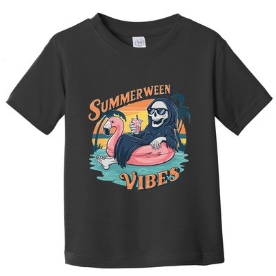 Summerween Vibes Skeleton Flamingo Float Summer Halloween Toddler T-Shirt